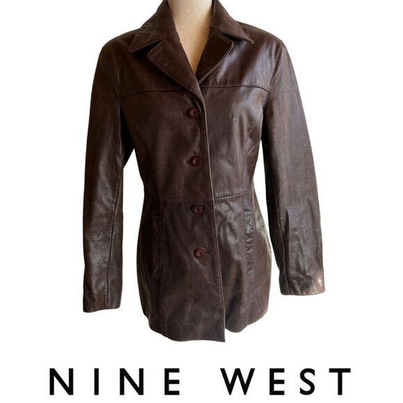Vintage 2000 Nine West Brown Genuine Leather Jacket Women's Size M - Picture 1 of 7
